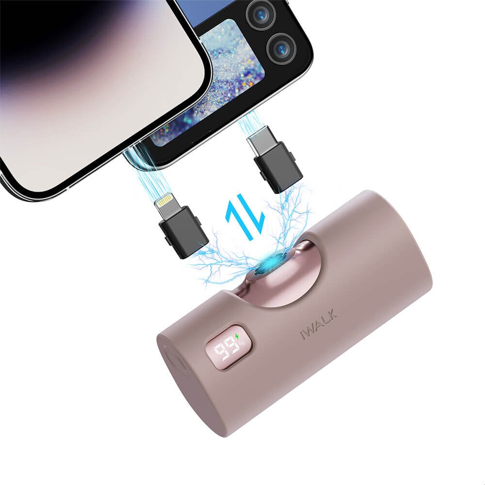 แบตเตอรี่สำรอง IWALK LINKPODX 5000 MAH สี ROSEGOLD เปลี่ยนหัวชาร์จได้ทั้ง LIGHTNING และ TYPEC_0